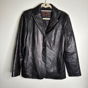 Siena‎ Black Leather Blazer Jacket Button Front Butter Soft  Size 8